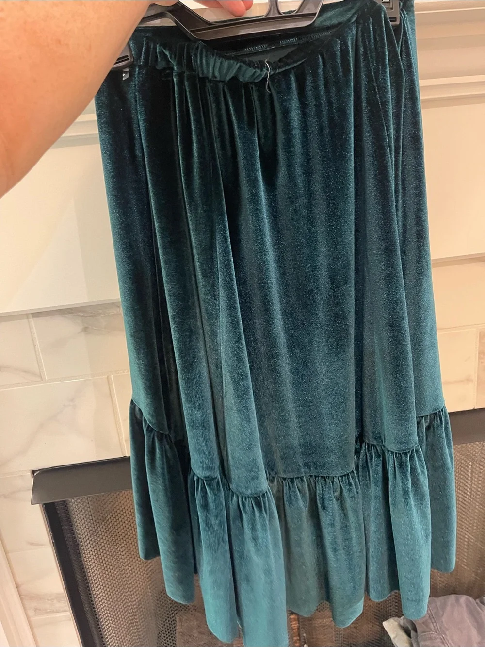 Joyfolie Emerald Green Velvet Tiered Midi Skirt